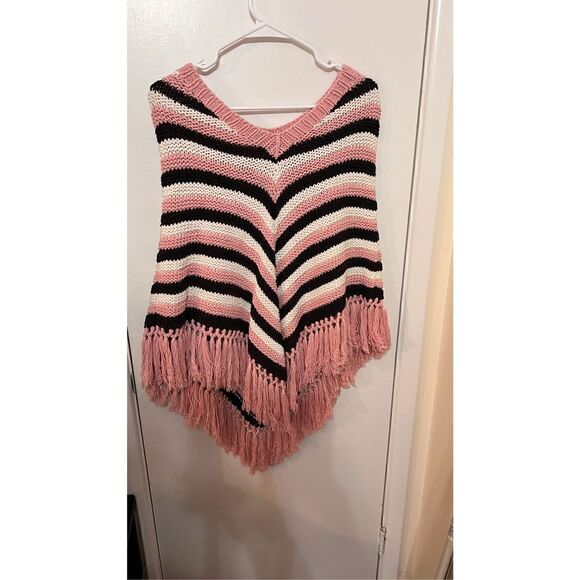 Caslon Women's Chevron Stripe Knit Fringe Poncho Sweater Multi-Color Size Medium - Picture 5 of 8